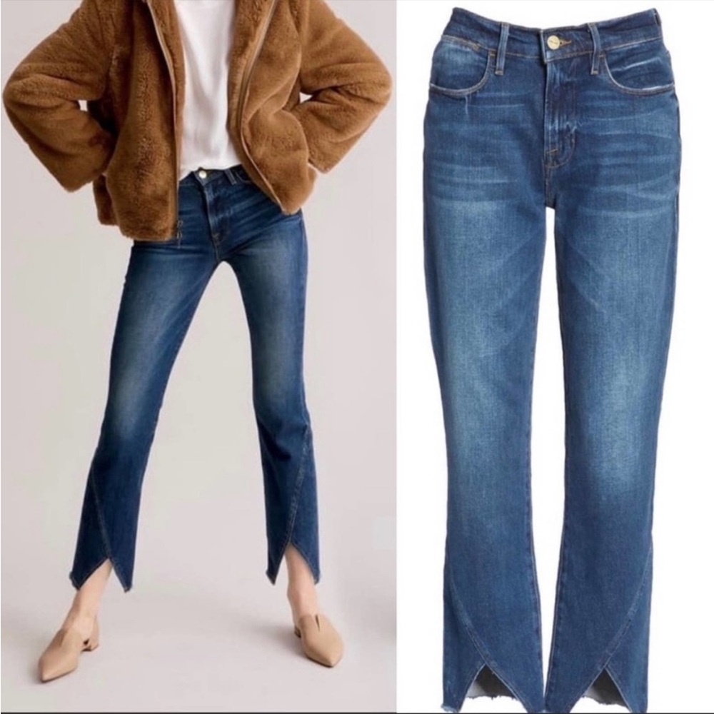FRAME Denim Le High Straight Asymmetrical Hem Jeans in Kingsway 24